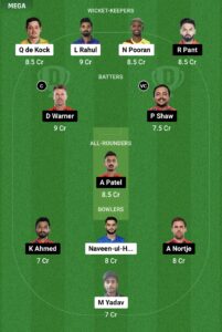 Dream11 Team 1 LSG Vs DC